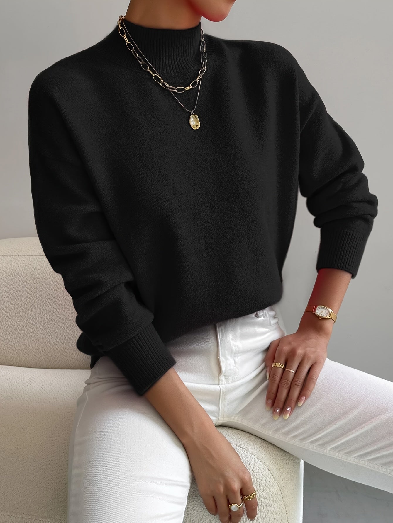 MODEGEIST Damen Rollkragenpullover Langarm Soft-Knit Beige