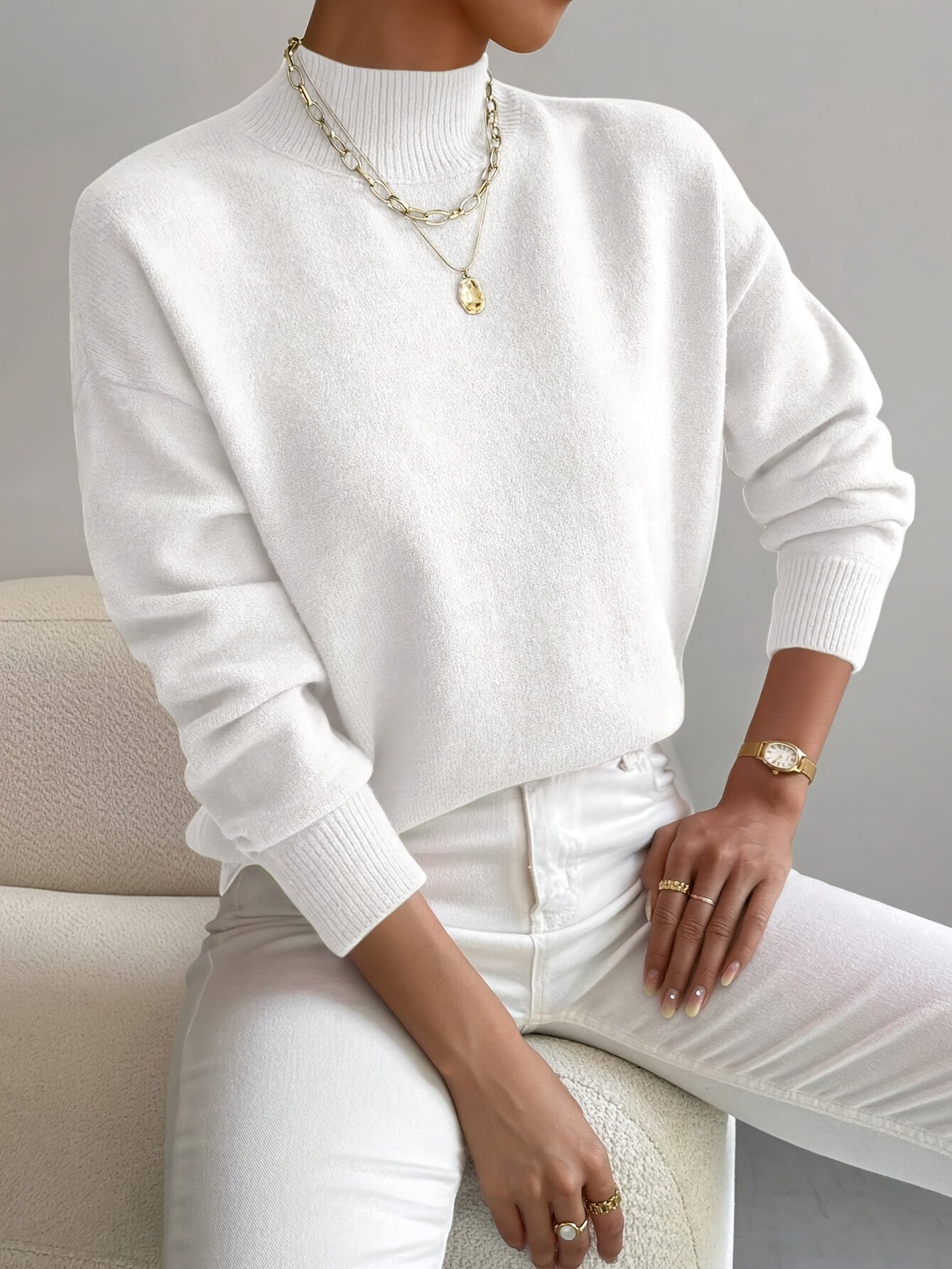 MODEGEIST Damen Rollkragenpullover Langarm Soft-Knit Beige