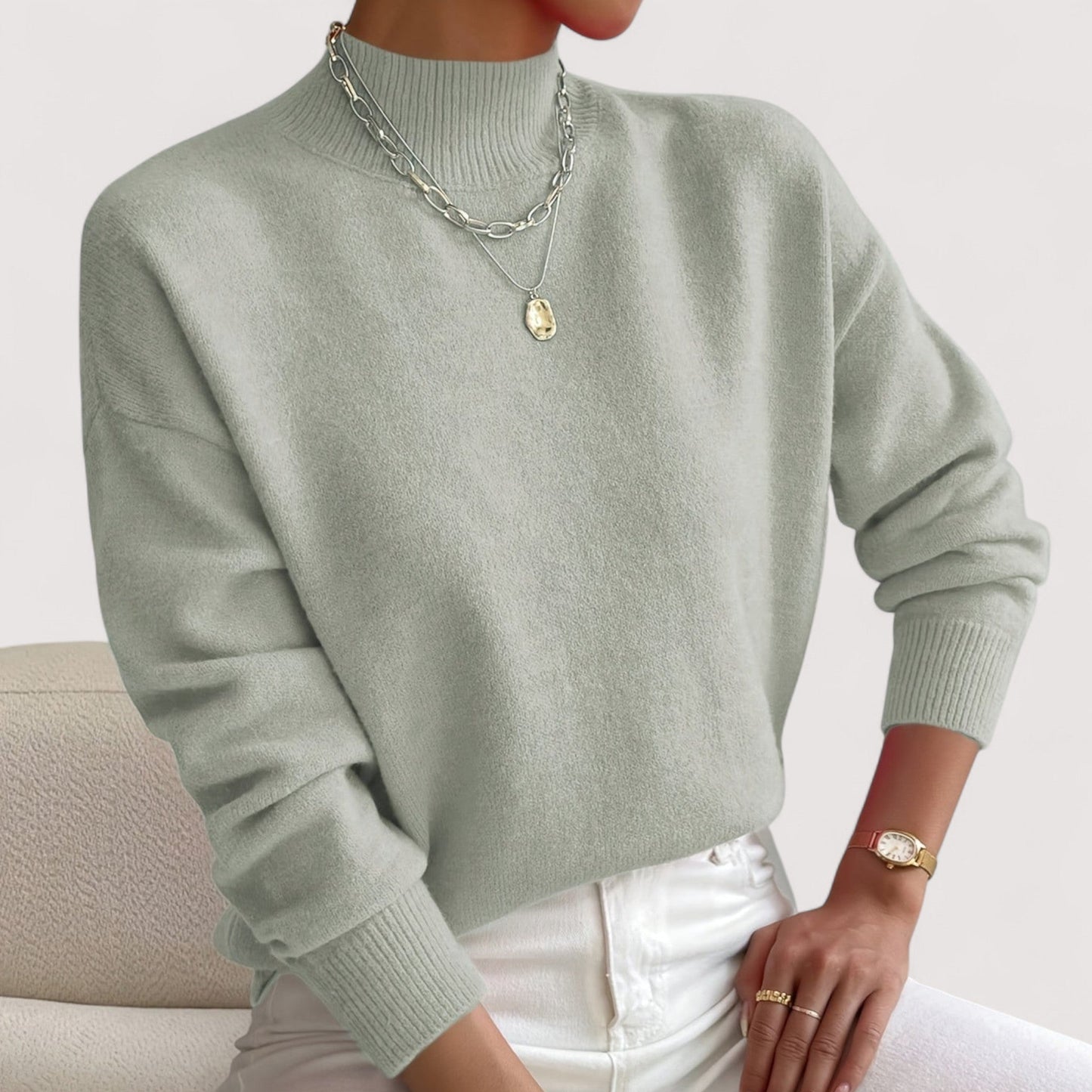 MODEGEIST Damen Rollkragenpullover Tailliert Weiche Textur
