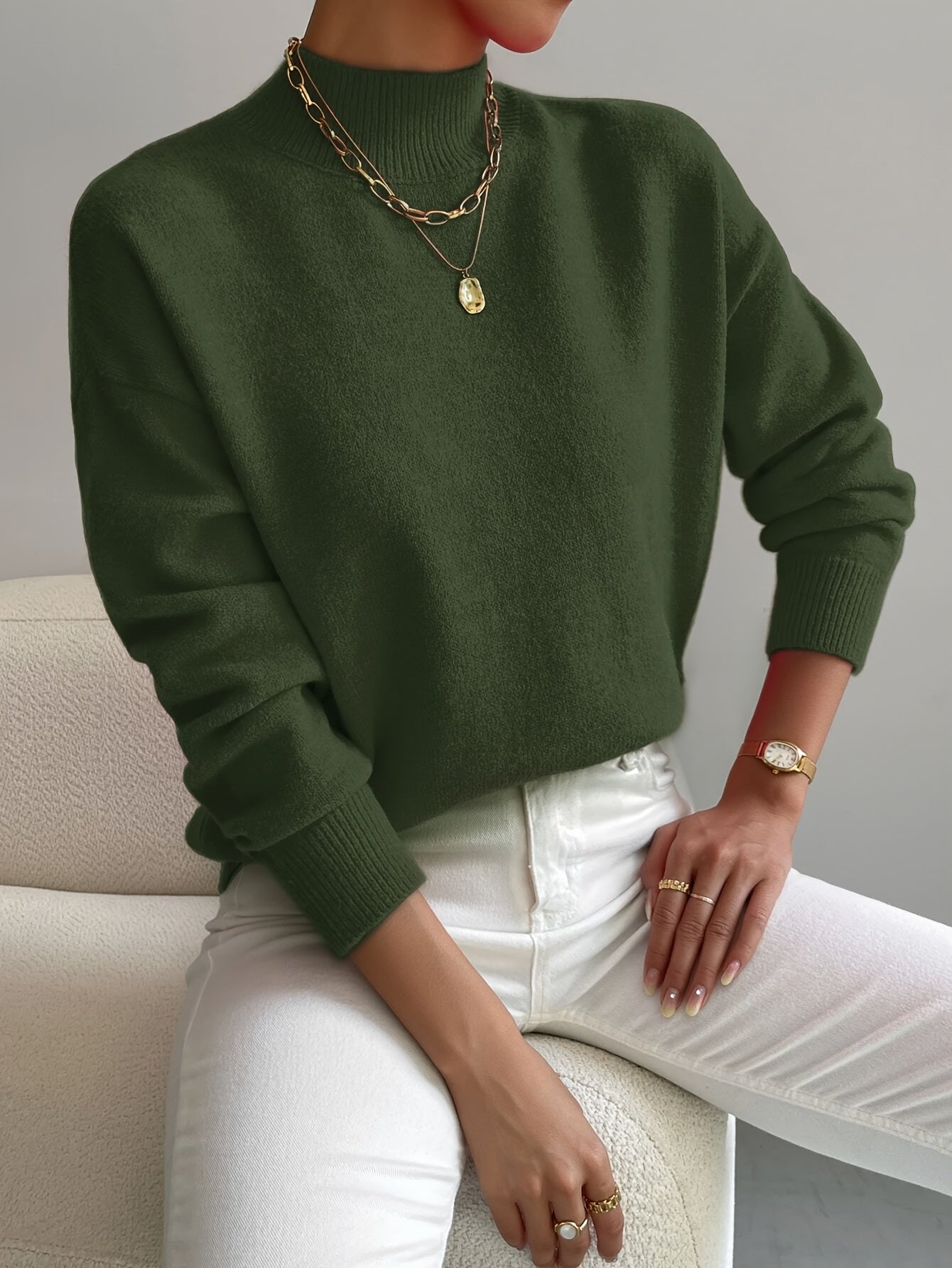 MODEGEIST Damen Rollkragenpullover Langarm Soft-Knit Beige