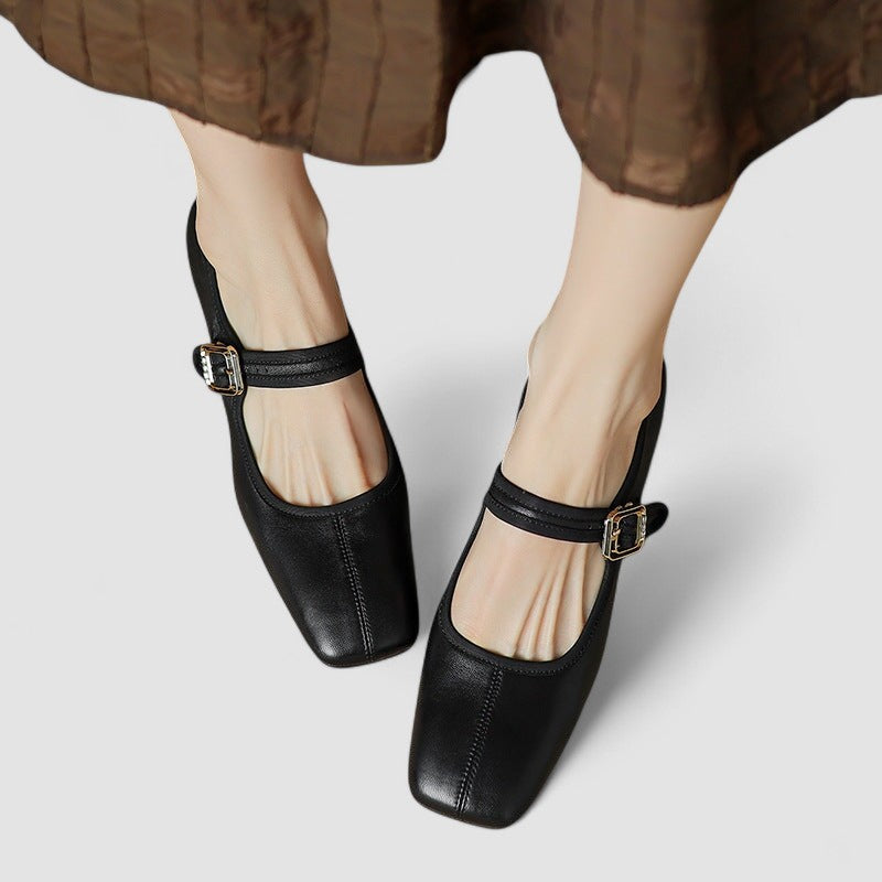 MODEGEIST Damen Mary Jane Schuhe Schwarz Klassisch