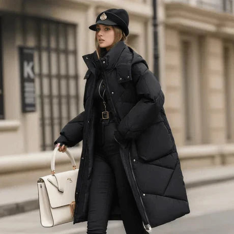 ModeGeist | Gepolsterte Jacke - Oversized-Passform - Kapuze mit Hohem Kragen - Verstellbare Bündchen - Mittellanges Modell