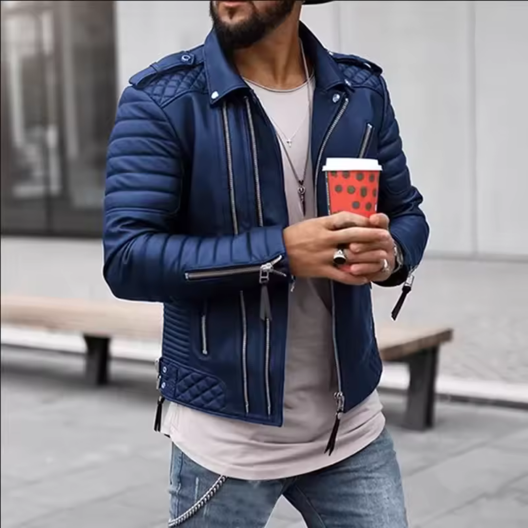 ModeGeist | Herren zeitloses Kunstlederjacke mit Reißverschluss