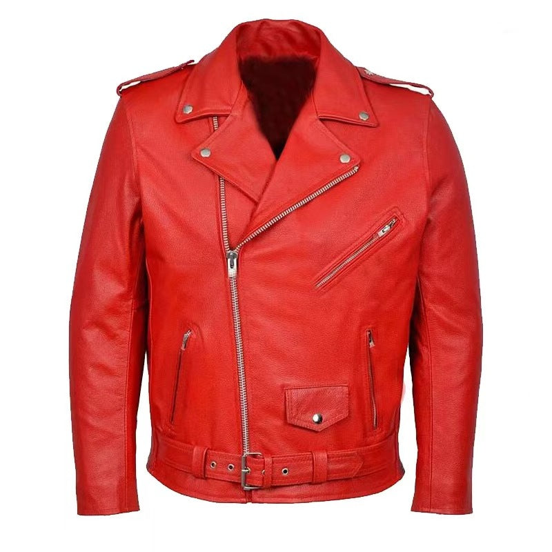 ModeGeist | Herren Echtes Leder Bikerjacke mit Asymmetrischem Reißverschluss