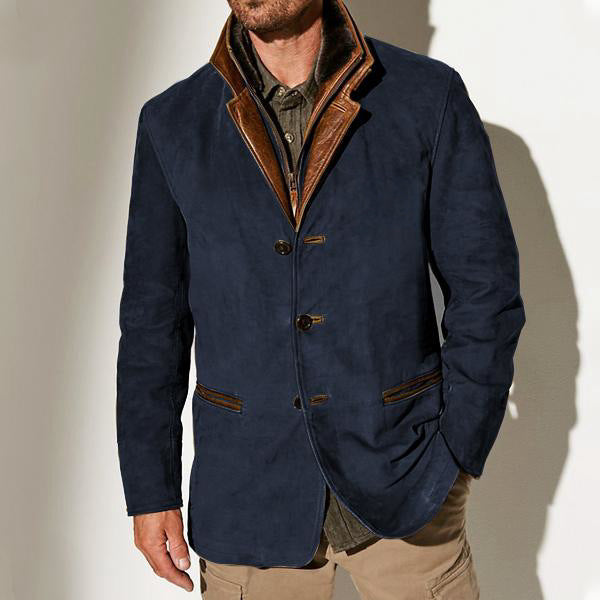ModeGeist | Herren Wildlederjacke mit Lederbesatz - Reverskragen-Design
