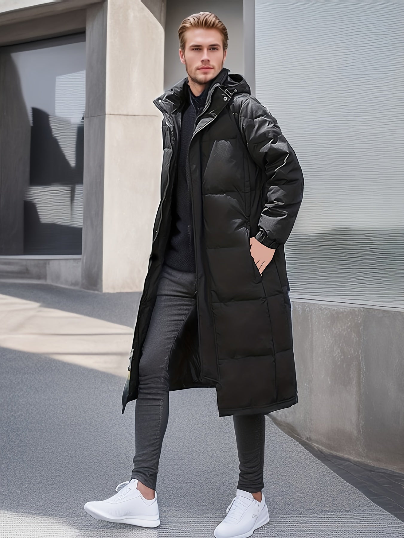 ModeGeist | Herren Lange Winterjacke: Warme Gepolsterte Lockere Passform Reißverschluss Design