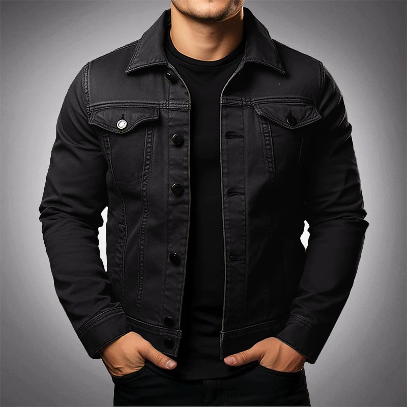 ModeGeist | Herren Strukturierte Denimjacke mit Knopfleiste und Taschen