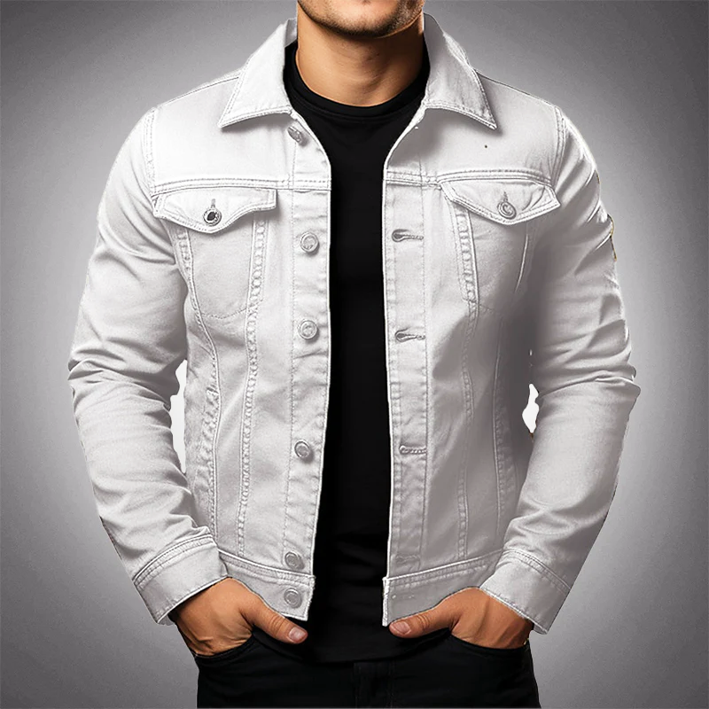 ModeGeist | Herren Strukturierte Denimjacke mit Knopfleiste und Taschen