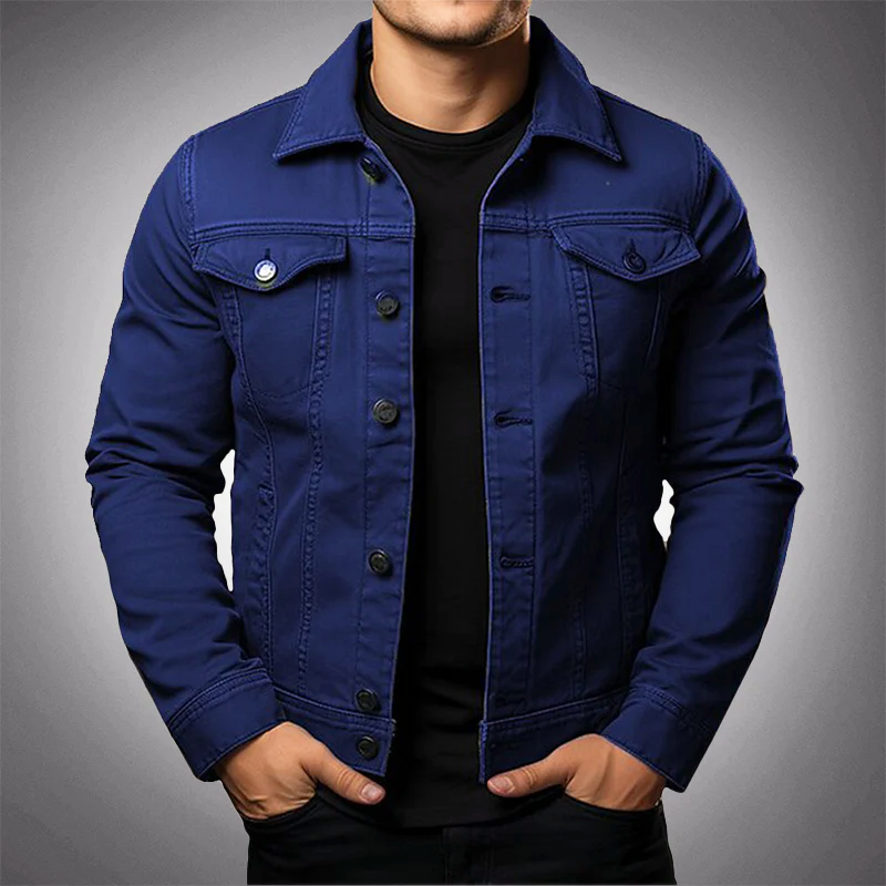 ModeGeist | Herren Strukturierte Denimjacke mit Knopfleiste und Taschen