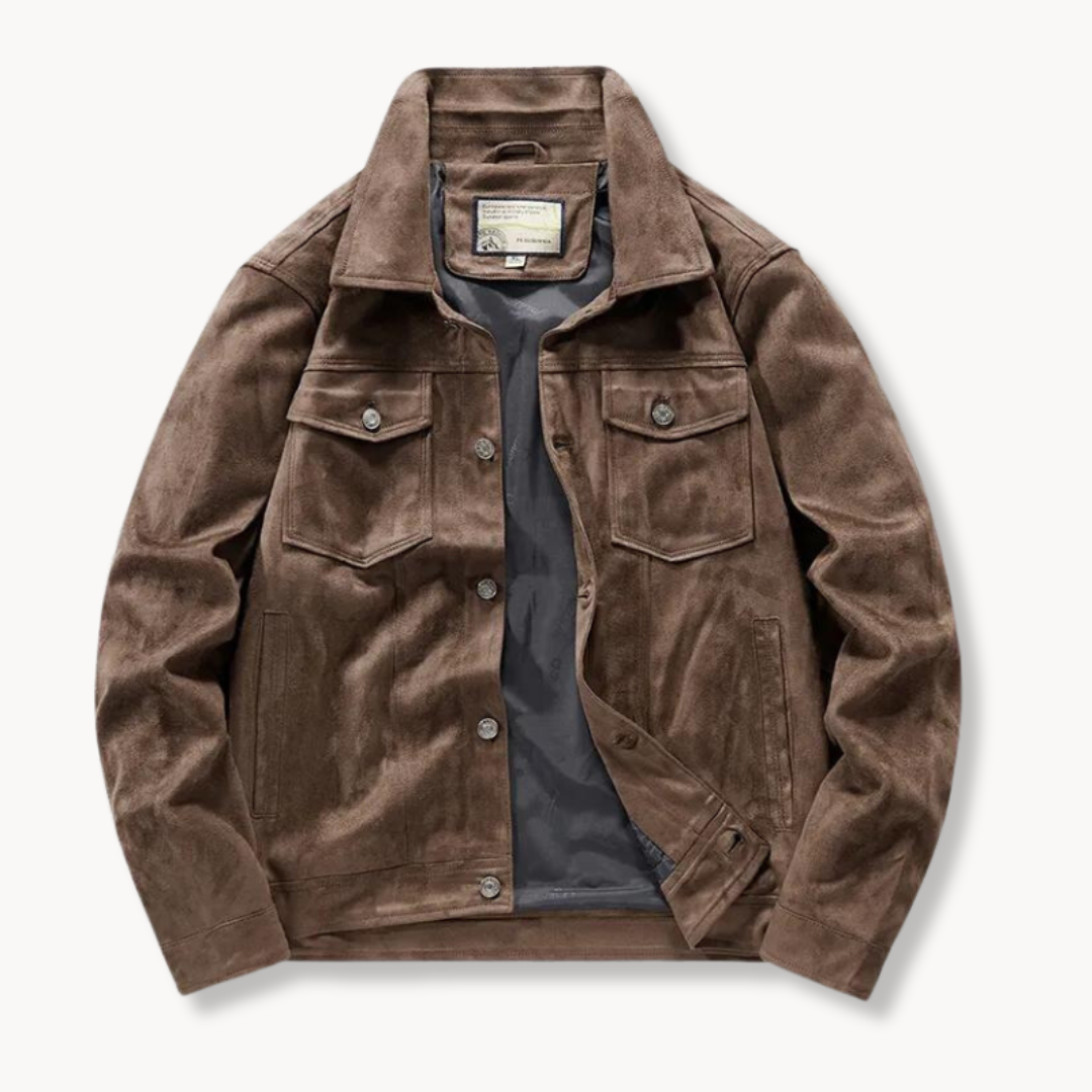 ModeGeist | Herren Wildleder Truckerjacke mit Stehkragen - Anspruchsvoller Stil