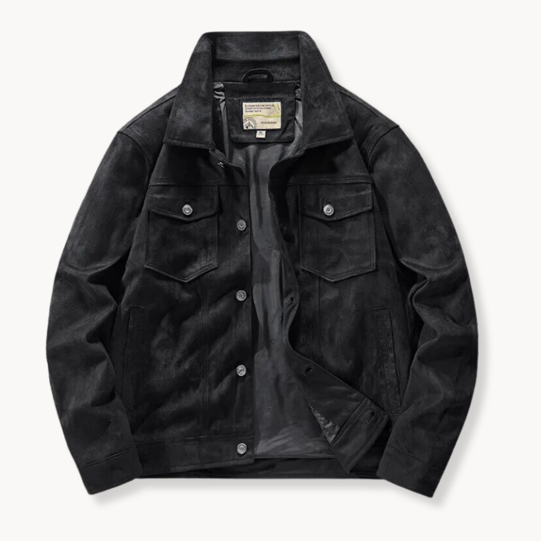 ModeGeist | Herren Wildleder Truckerjacke mit Stehkragen - Anspruchsvoller Stil