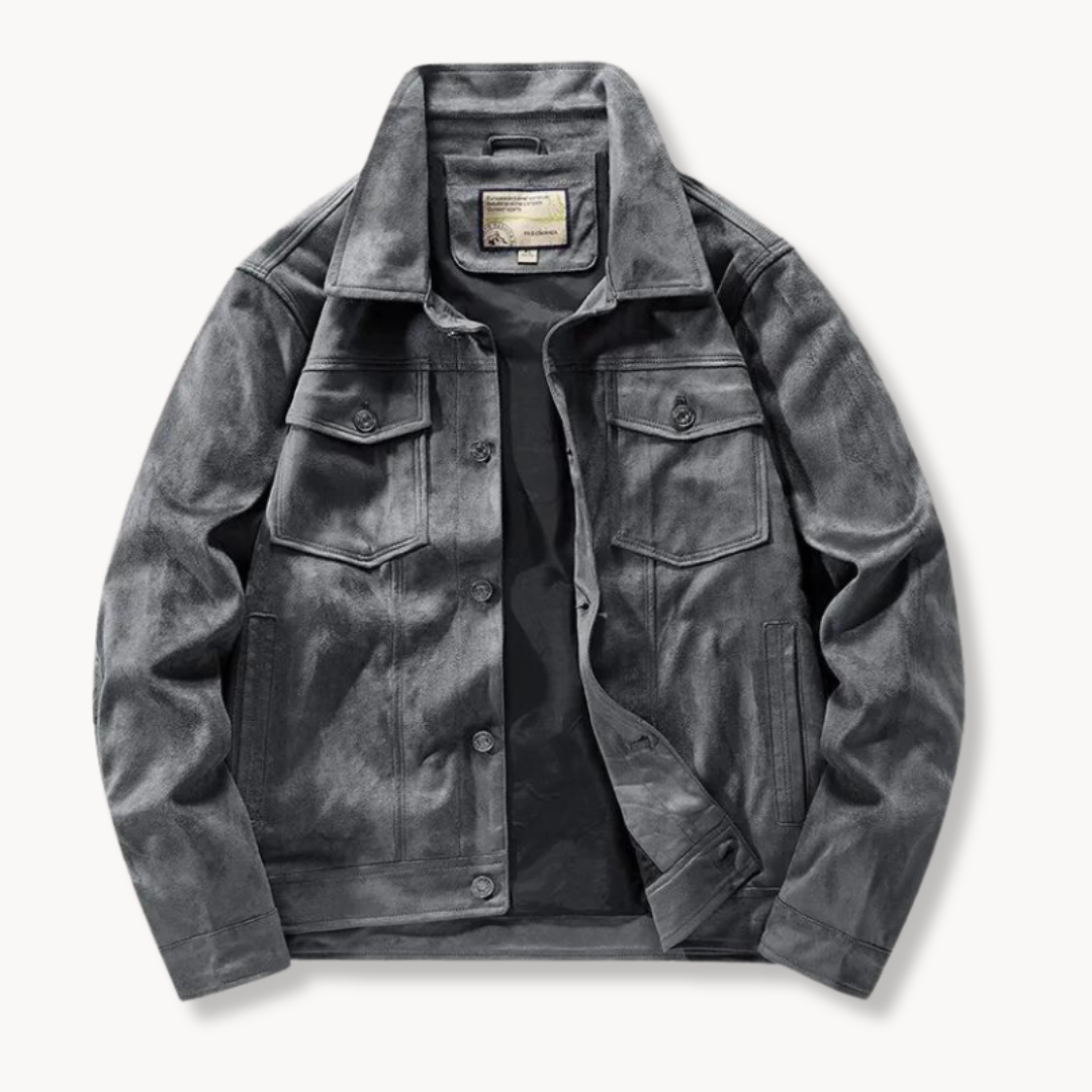 ModeGeist | Herren Wildleder Truckerjacke mit Stehkragen - Anspruchsvoller Stil