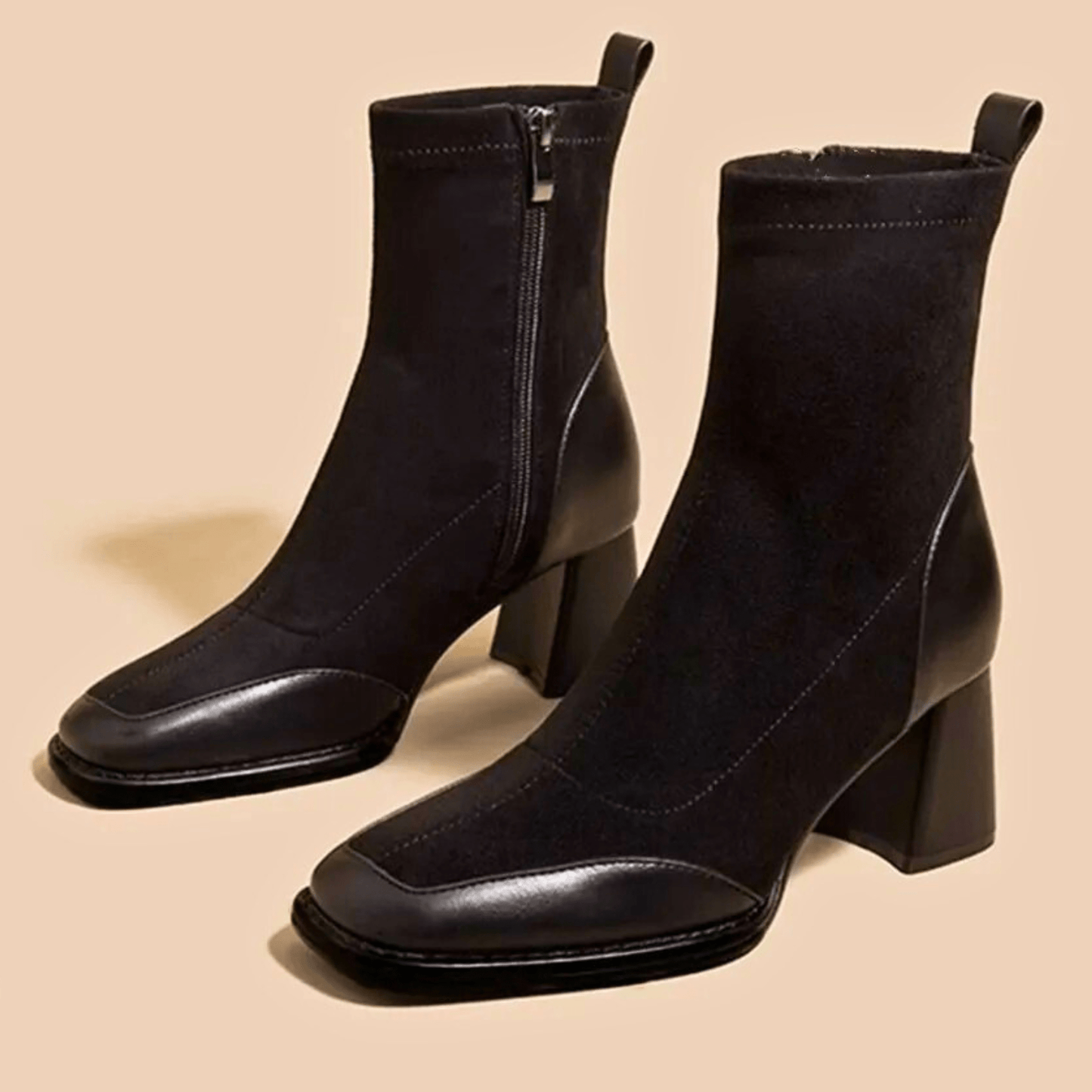 MODEGEIST Damen Ankle Boots Blockabsatz Vielseitiges Design Leder