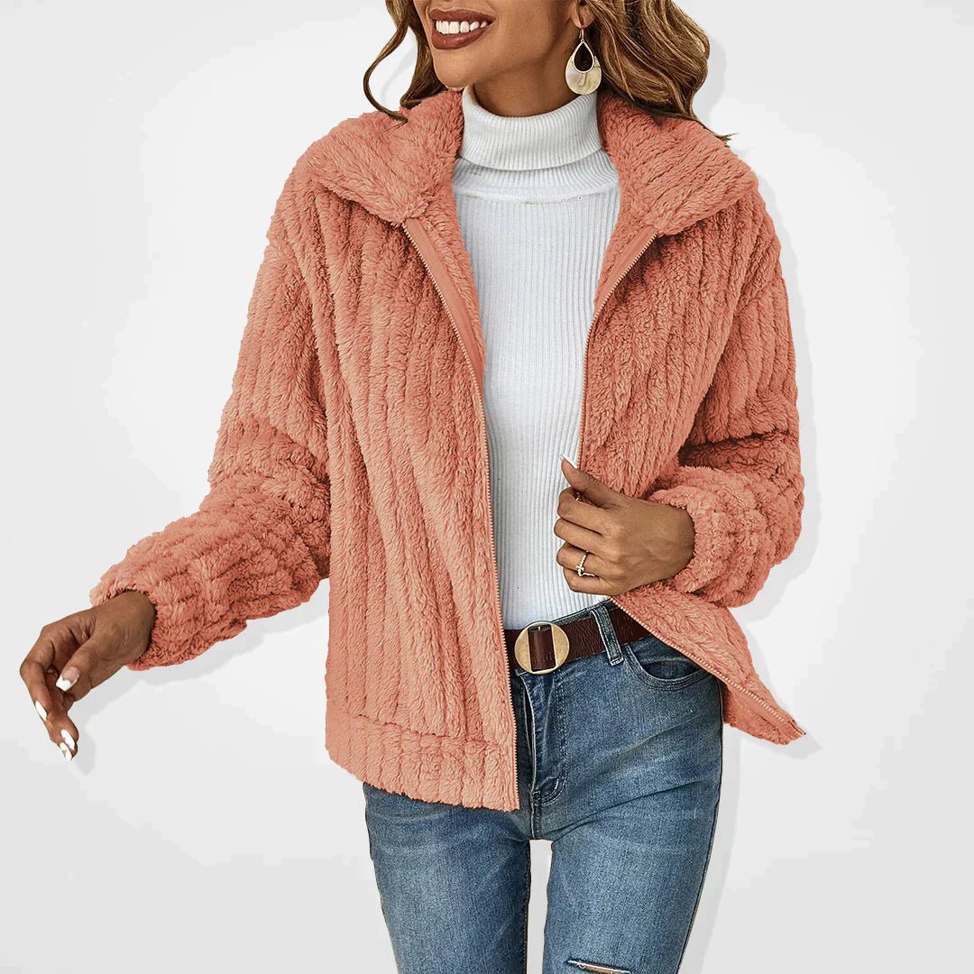 ModeGeist | mantel - Relaxed fit - Plüschgerippte Struktur - Reißverschluss - Hoher Kragen casual Stil