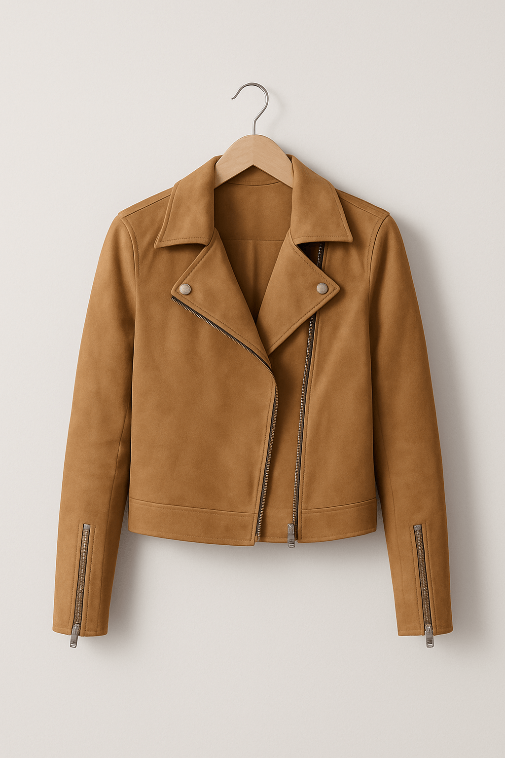 ModeGeist | Bikerjacke Aus Wildlederimitat Stylische Übergangsjacke mit Reißverschlussdetails