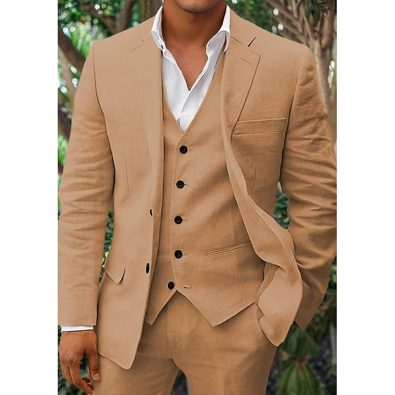 Herren-Anzug aus Leinen: Blazer, Weste und Hose (3-teilig)