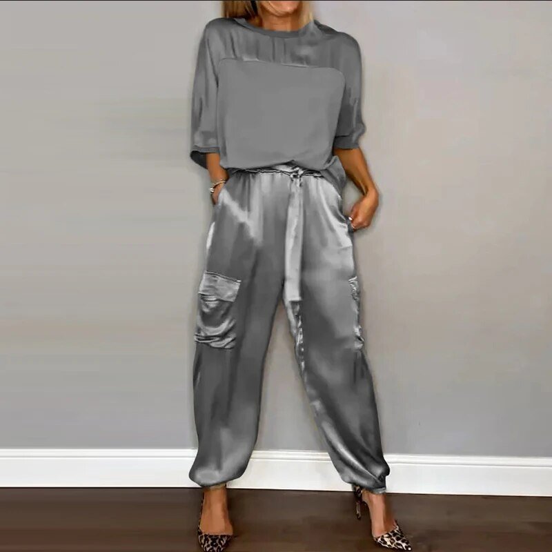 MODEGEIST Damen Loungewear-Set Zweiteilig Baumwolle Beige Entspannt