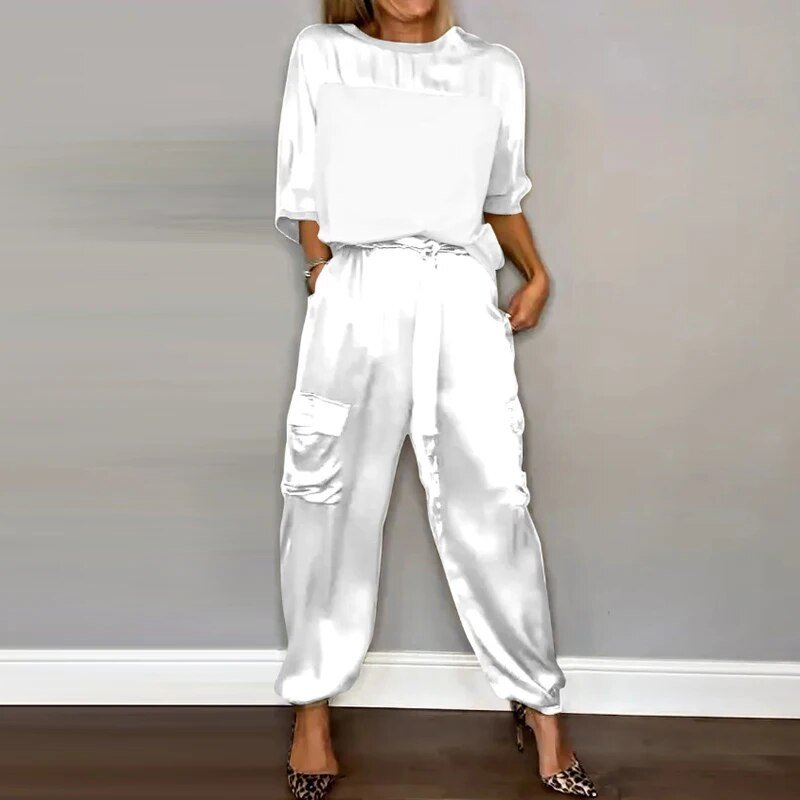 MODEGEIST Damen Loungewear-Set Zweiteilig Baumwolle Beige Entspannt