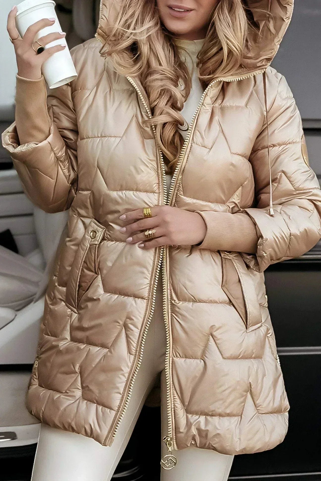 MODEGEIST Damen Wintermantel Gefüttert Kapuze Verstellbar