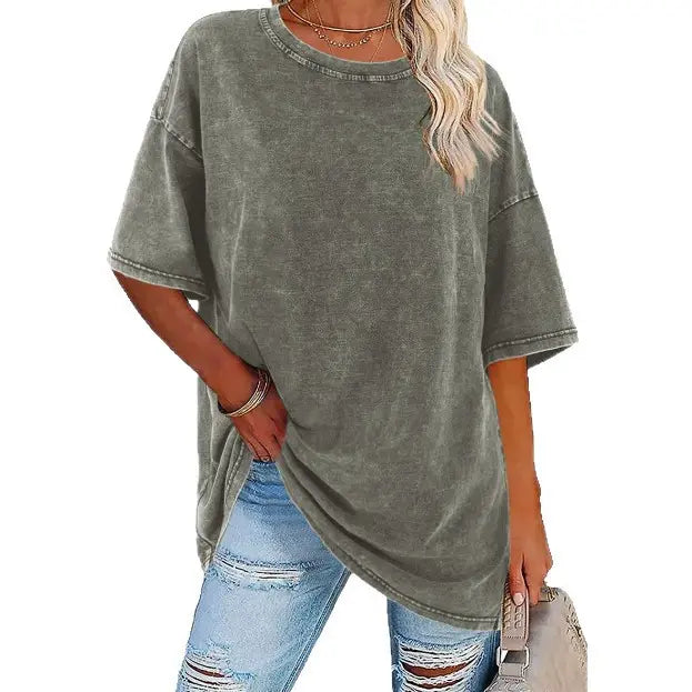MODEGEIST Damen Vintage T-Shirt Oversized-Schnitt Baumwolle Washed-Look Casual