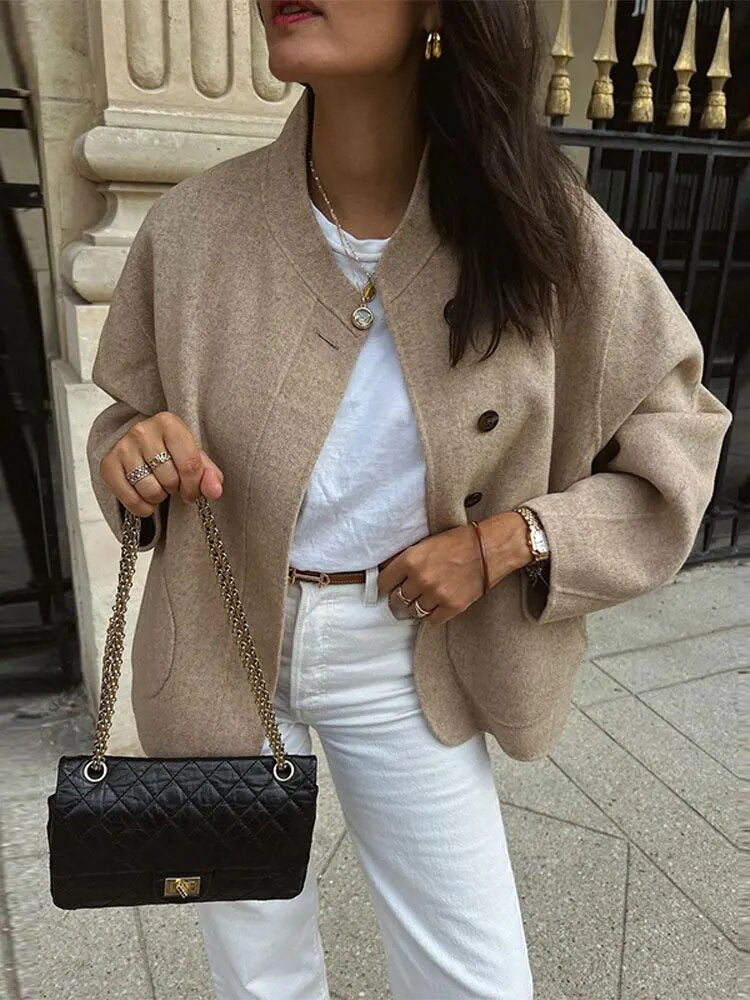 ModeGeist | Chic Kurze Wolljacke Wollmischung Elegant und Lässig