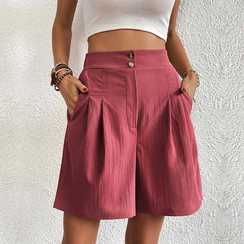 MODEGEIST Damen High-Waist Wide-Leg Shorts mit Falten und Taschen