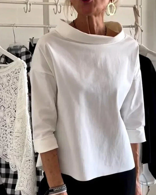 MODEGEIST Damen Bateau-Top 3/4 Ärmel Cowl-Neck Weiß