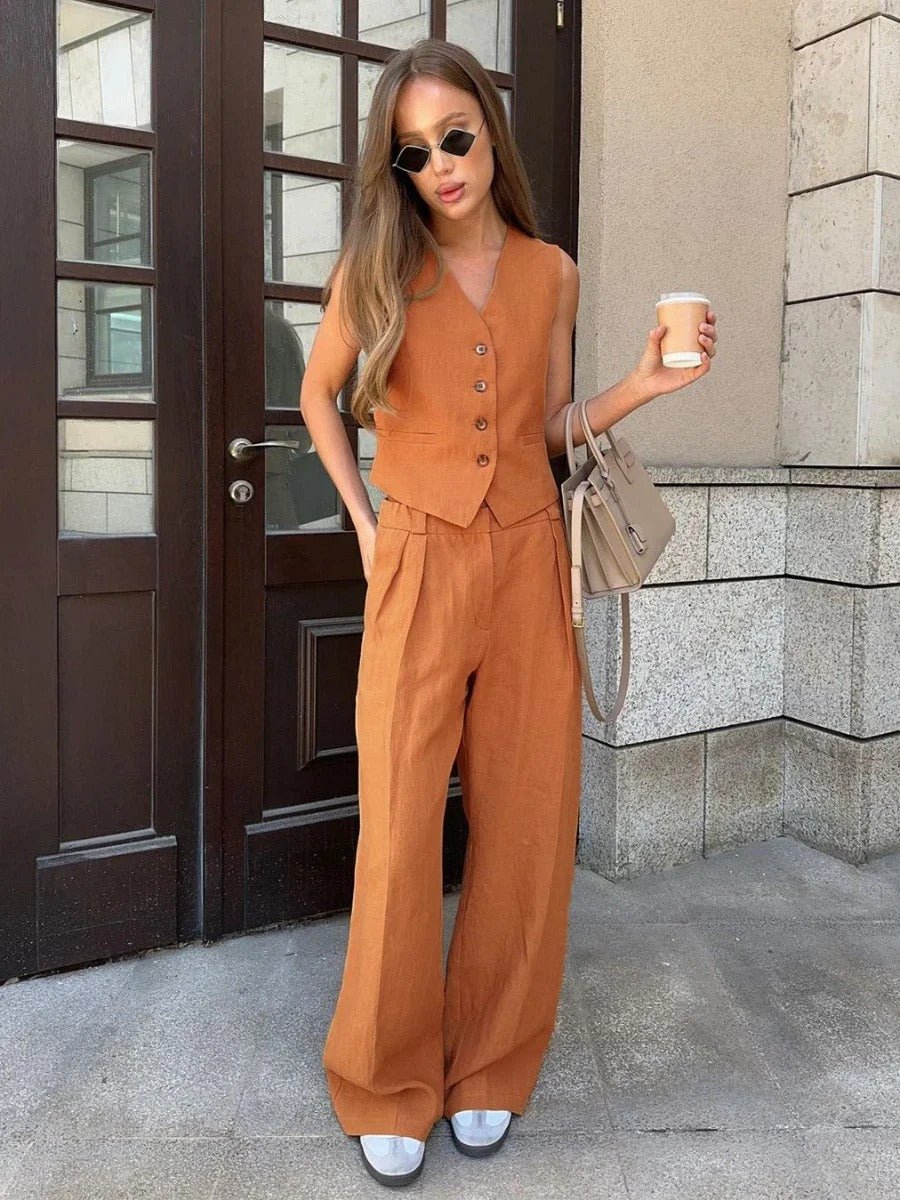 MODEGEIST Damen Zweiteiler-Set Entspannte Passform Weste Hose Modern