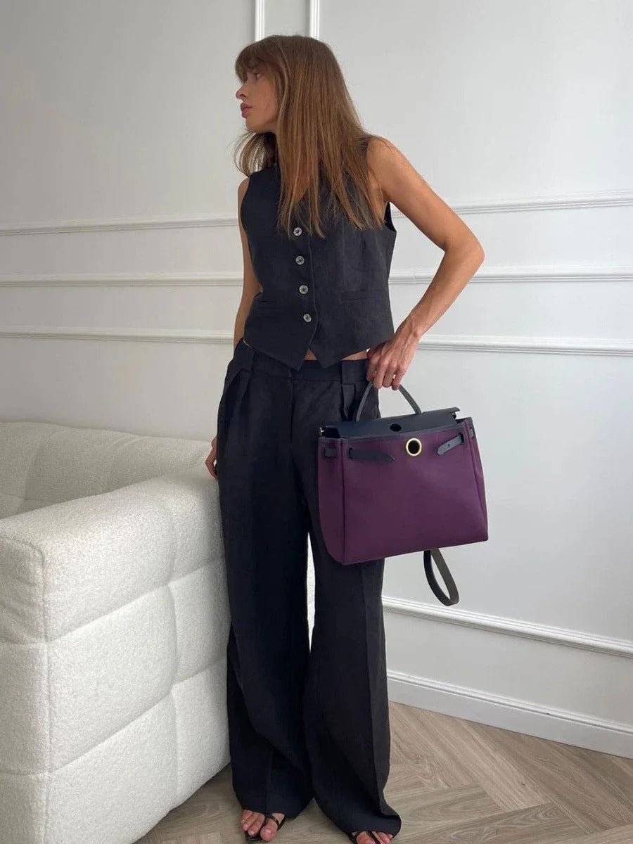 MODEGEIST Damen Zweiteiler-Set Entspannte Passform Weste Hose Modern