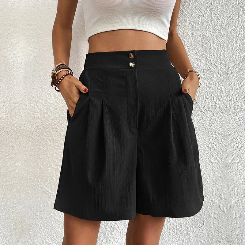 MODEGEIST Damen High-Waist Wide-Leg Shorts mit Falten Beige