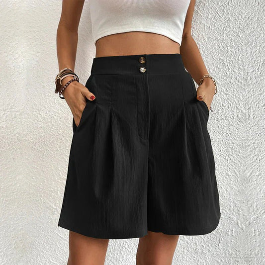MODEGEIST Damen High-Waist Wide-Leg Shorts mit Falten Beige