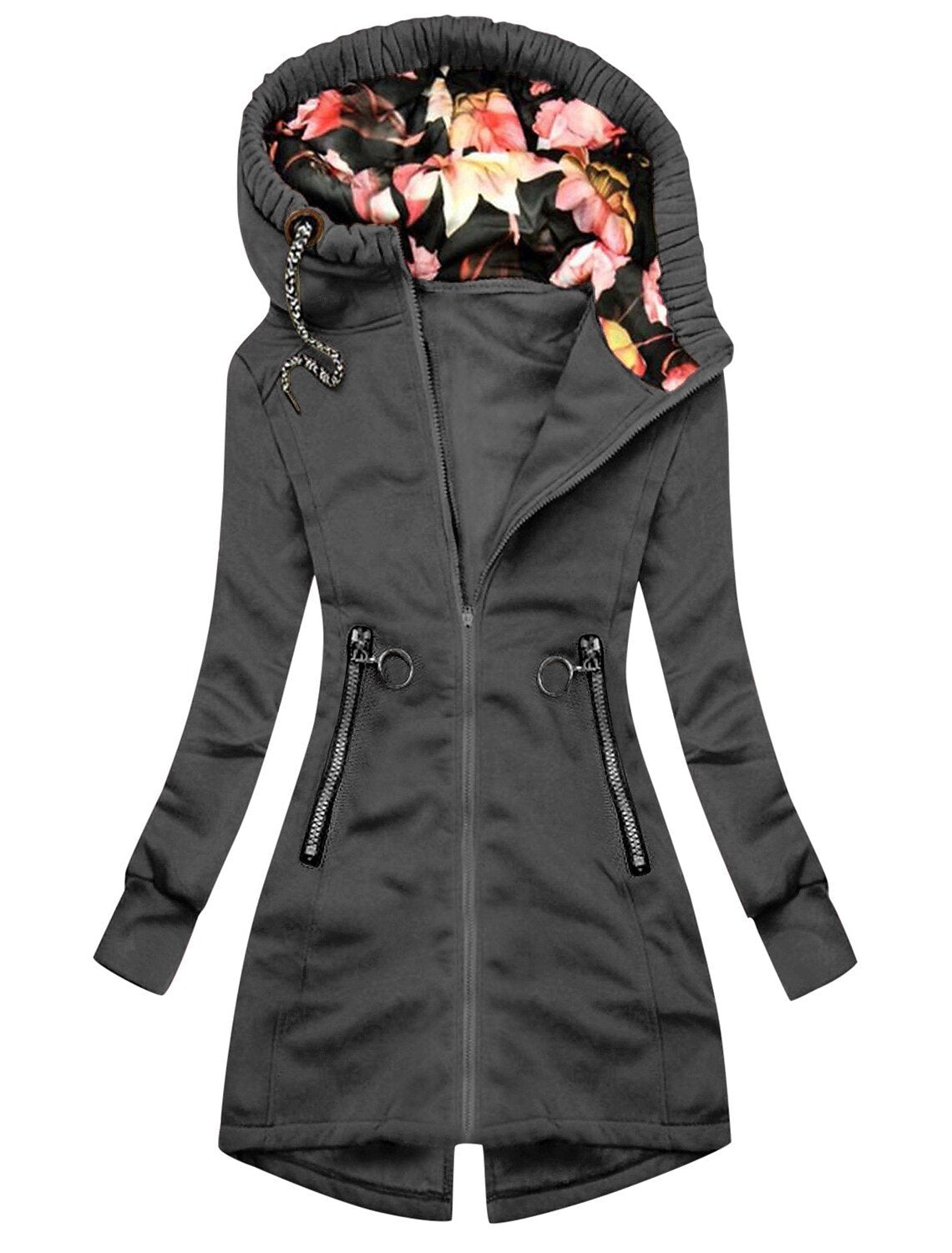 ModeGeist | Modisch mit Stehkragen, mit Reißverschlusstaschen und Bedruckter Kapuze für Damen Ideal für Herbst Winter