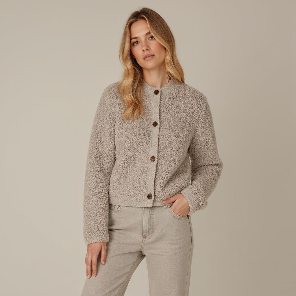 ModeGeist | Cardigan - Damen Herbst Flauschiger Strickcardigan mit Dekorativen Knöpfen