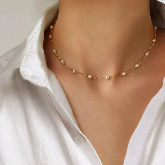 MODEGEIST Damen Perlenkette Gold Klassisch Designer Zeitlos
