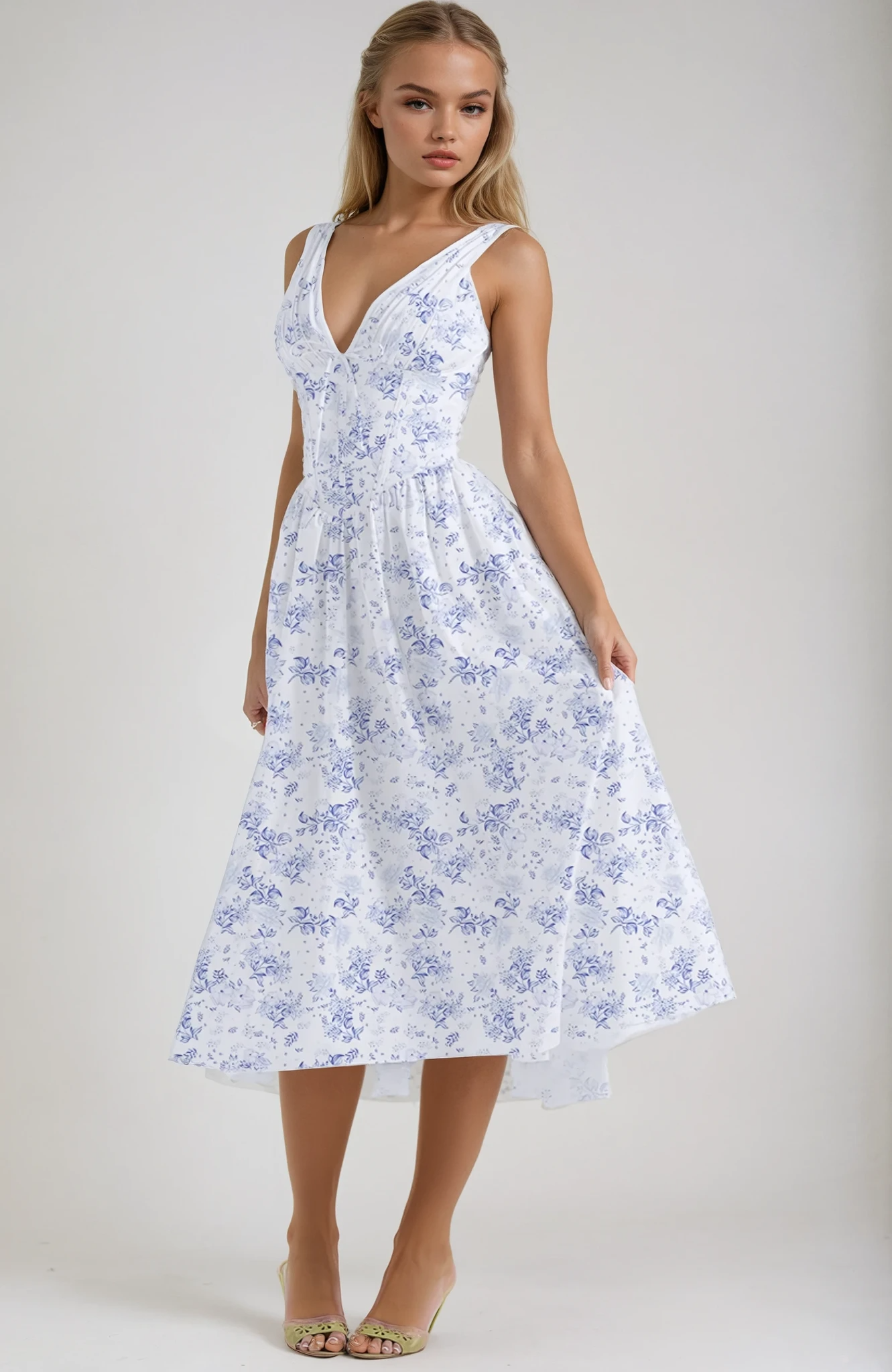MODEGEIST Damen Sommerkleid mit verstellbaren Trägern und fließendem Rock