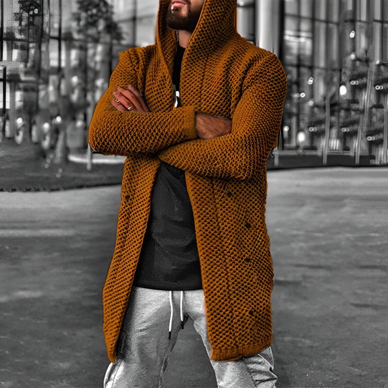 ModeGeist | Mittlange Herren – Strickcardigan mit Kapuze