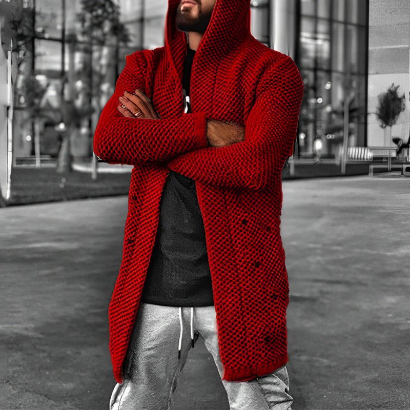 ModeGeist | Mittlange Herren – Strickcardigan mit Kapuze