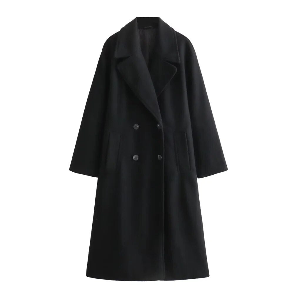 MODEGEIST Damen Klassischer Mantel Tailliert Schwarz
