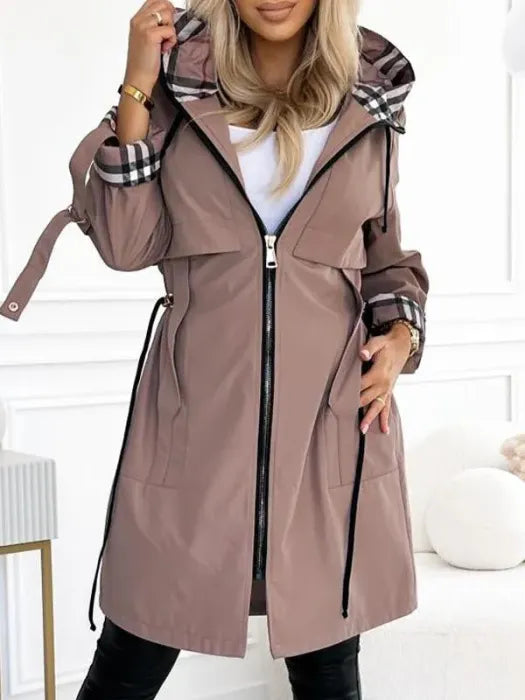 MODEGEIST Damen Zip-Mantel wasserdicht Kapuze dunkelblau