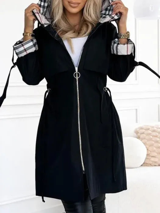 MODEGEIST Damen Zip-Mantel wasserdicht winddicht Kapuze Winter funktional