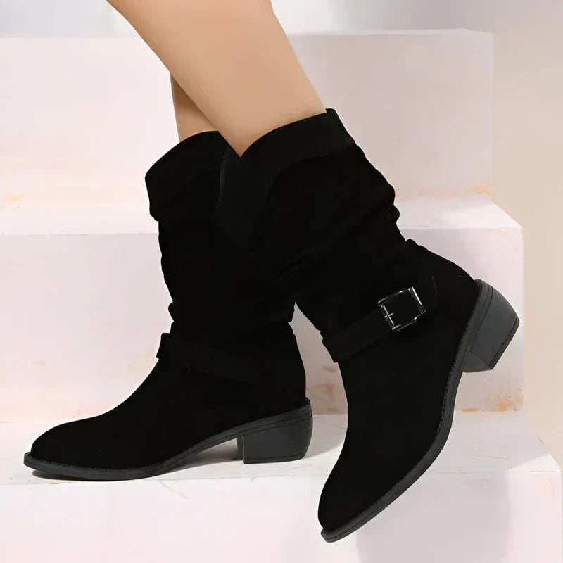 MODEGEIST Damen Stiefel weiche Sohlen bequeme Passform Leder schwarz
