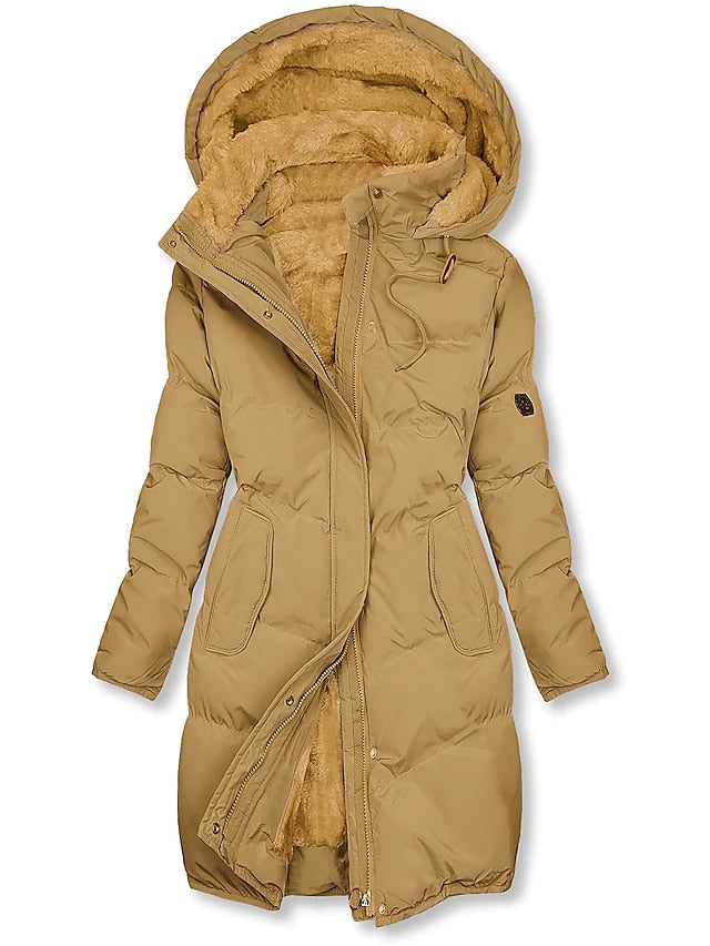 ModeGeist | Lange Kapuzen Winter Parka Dick Gepolsterter Mantel mit Fleece Futter
