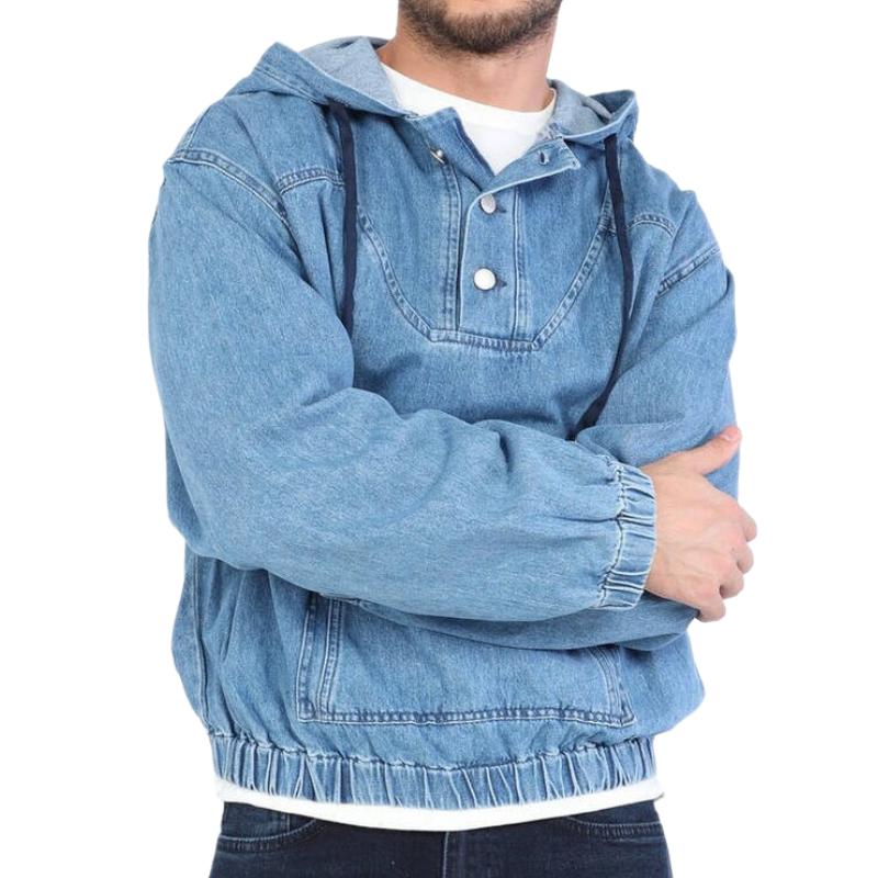 ModeGeist | Denim Hoodie Knopfverschluss Lässig und Trendy