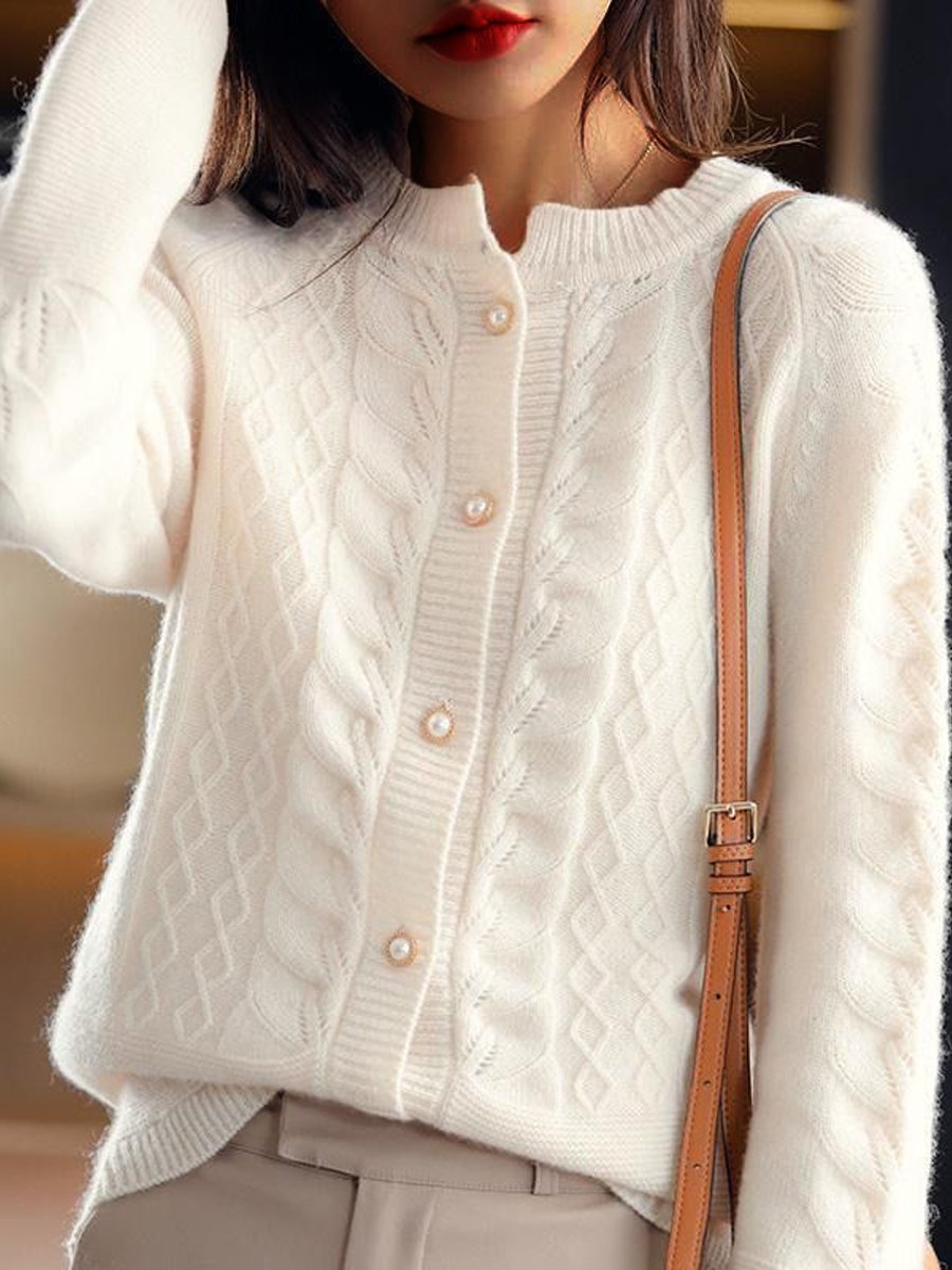 ModeGeist | Strickjacke - Stehkragen Jacquard Strickjacke