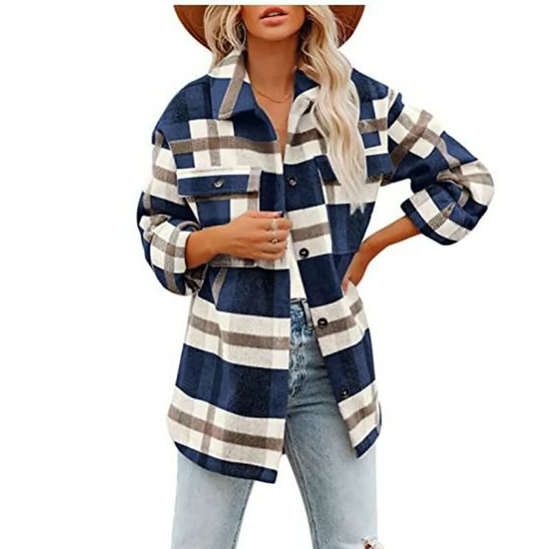 ModeGeist | Karierte Bluse Aus Baumwollmischung für Den Herbst Damen