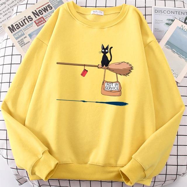 Damen-Pullover mit magischem Besen-Motiv für Katzenliebhaber