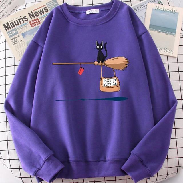 Damen-Pullover mit magischem Besen-Motiv für Katzenliebhaber