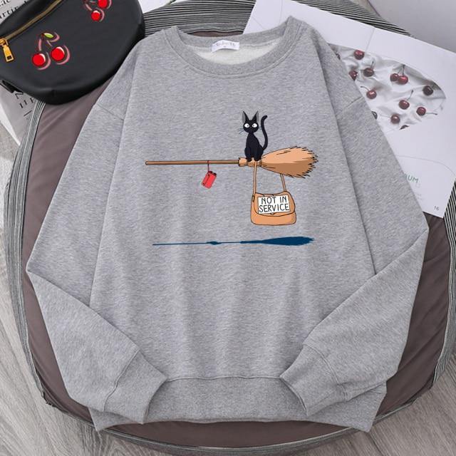 Damen-Pullover mit magischem Besen-Motiv für Katzenliebhaber