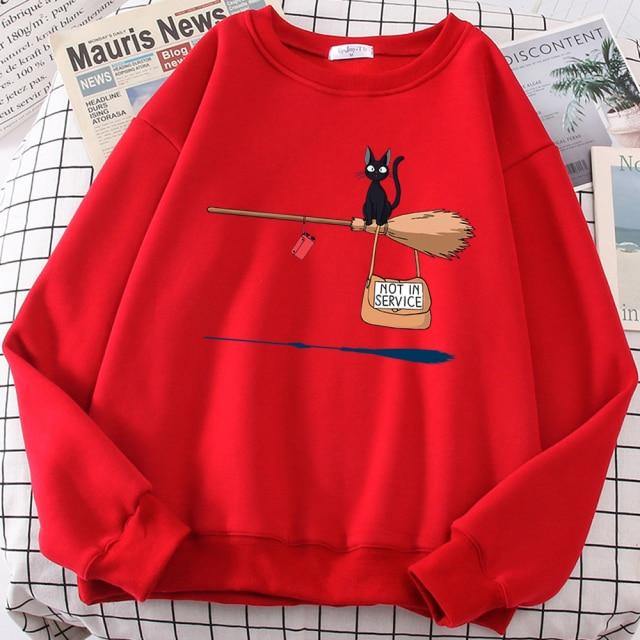Damen-Pullover mit magischem Besen-Motiv für Katzenliebhaber