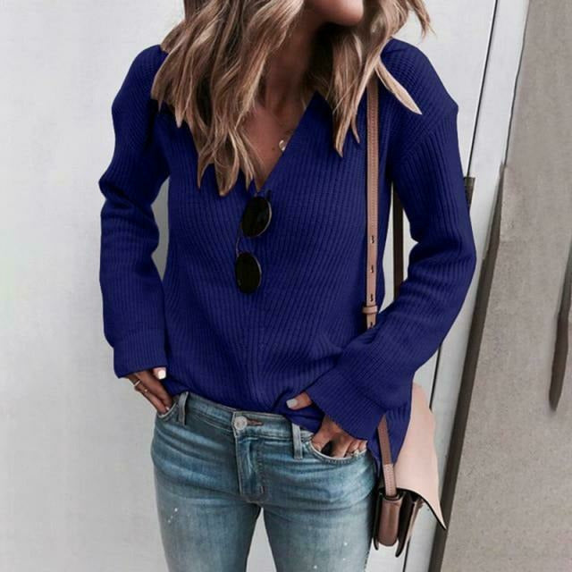 ModeGeist | Pullover - Damen Herbst Freizeit Strick V-Ausschnitt Pullover